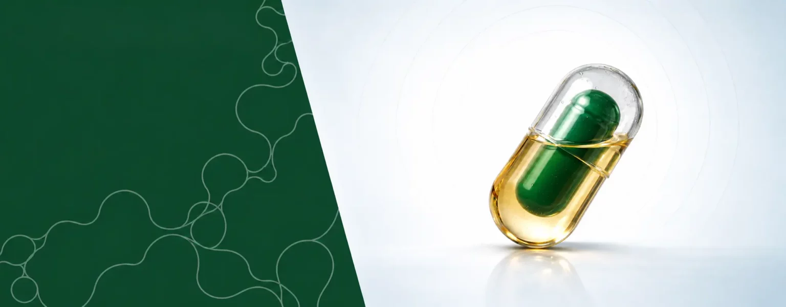 Capsula dorata su sfondo verde